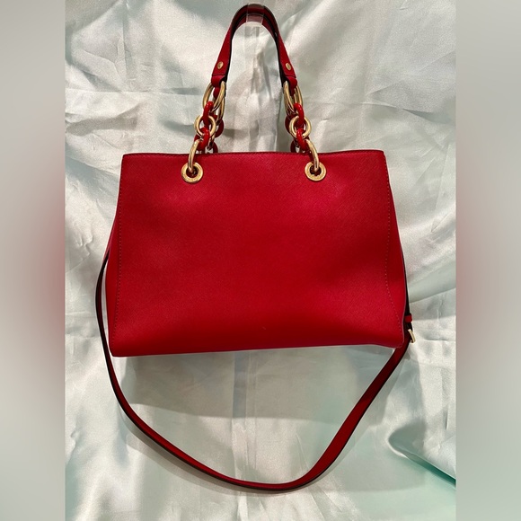 Michael Kors - Cynthia Saffiano Red Leather/Chained Accents/Satchel Bag LIKE NEW - Picture 2 of 16